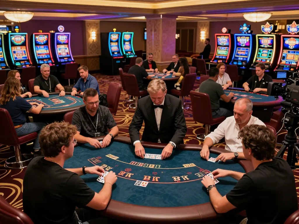 Kuwin players engaged in intense poker gameplay at a dynamic casino setting