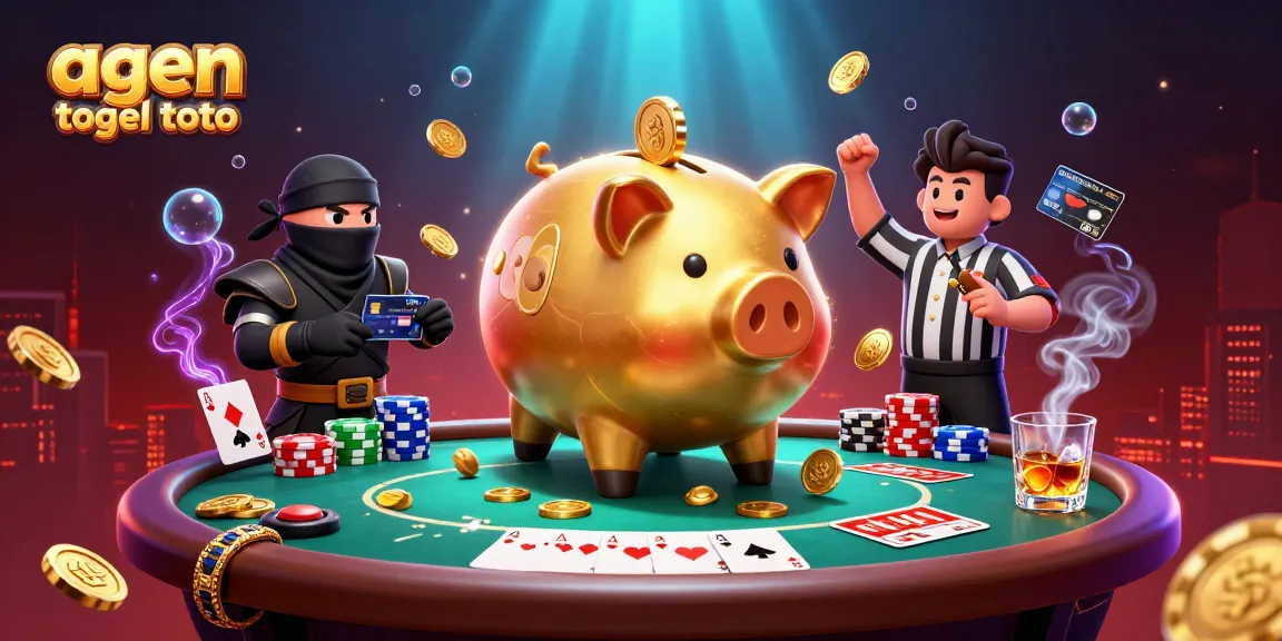 Gambaran agen togel toto di tengah perkelahian kasino, menampilkan karakter celengan yang lucu.