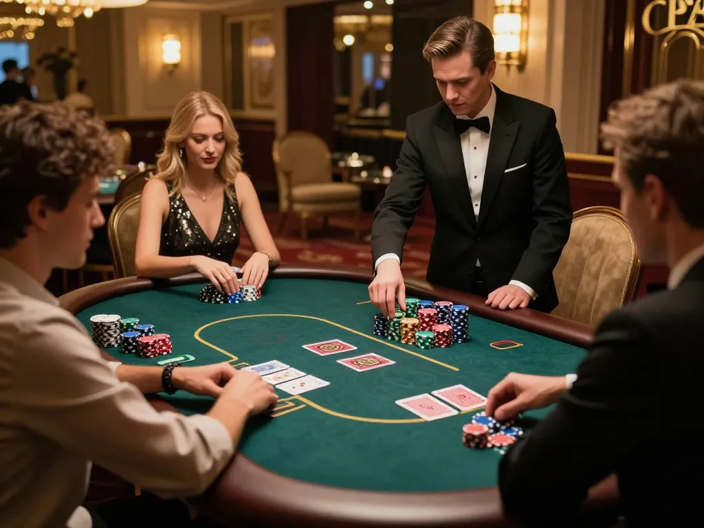 TA88 players competing in an upscale poker game in a luxurious casino atmosphere.
