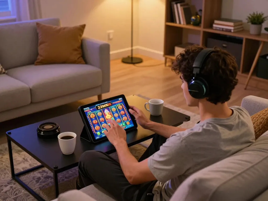 Person enjoying a thrilling gaming session at 23WIN Casino from a cozy home setup.