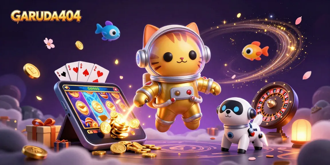 Experience thrilling gameplay with GARUDA404 in this vibrant 3D casino illustration.