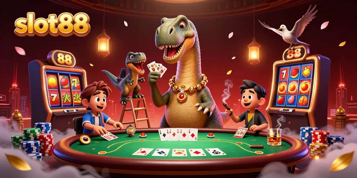 Experience thrilling slot88 entertainment with a playful dinosaur scene in a vibrant casino setting.