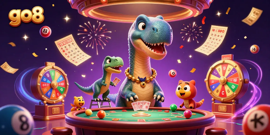 Experience the vibrant atmosphere of go8 with entertaining game elements and dynamic characters in a lively casino.