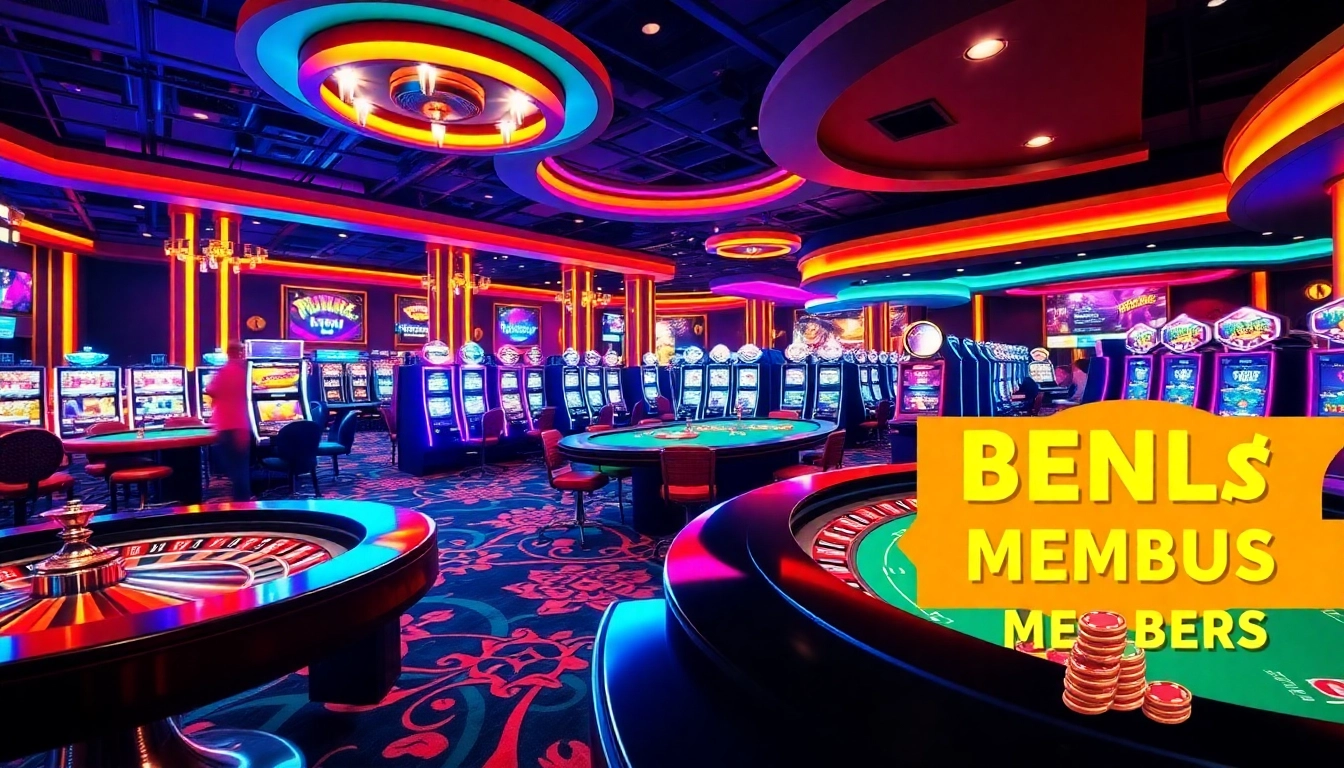 Experience the thrill of a casino with a bonus new member offer highlighted amidst lively games.