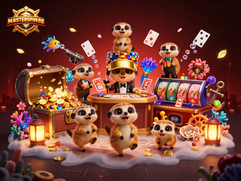 Masterspin188 showcases energetic meerkats running a vibrant casino with dynamic game elements.