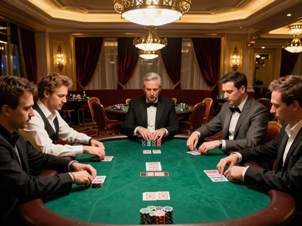 Engaged players at a poker table showcasing strategic gameplay at surewin casino.