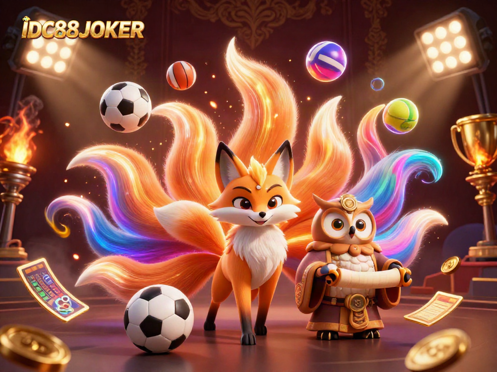 Win big with IDC88JOKER in this lively 3D casino illustration capturing sports spirit and dynamic gameplay.