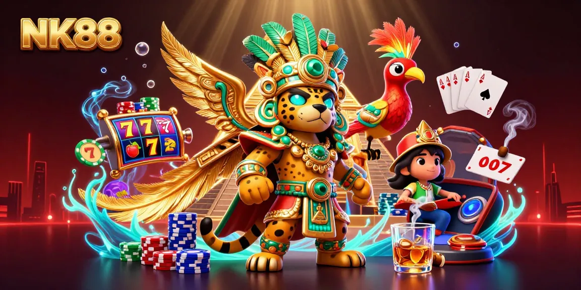 Engage in thrilling gameplay at NK88 with vibrant slot reels and rich casino elements.
