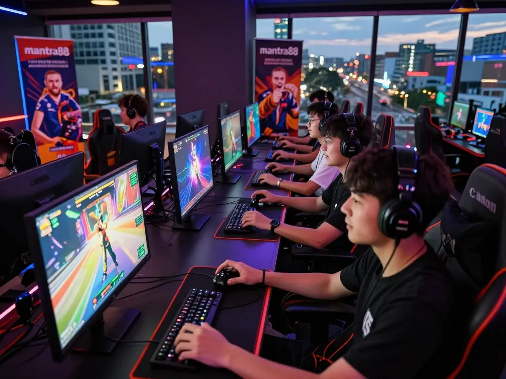 Players enjoying mantra88 online games with vibrant screens and energetic atmosphere