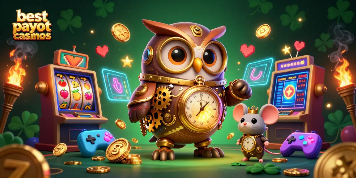 Engage with the best payout casinos showcasing vibrant slot machines and characters in a gaming scene.