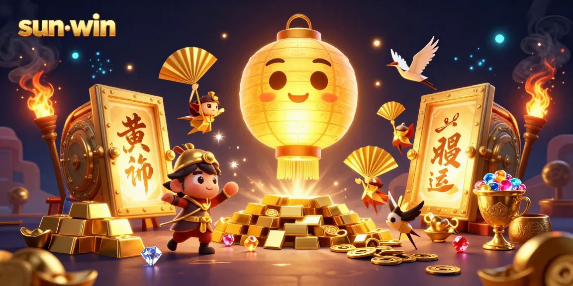 Experience vibrant sun-win gaming with a golden lantern spirit illuminating casino treasures.