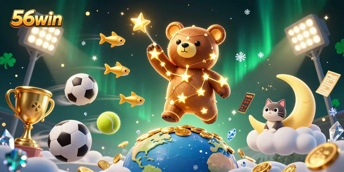 Bet on vibrant wins with 56win in this dynamic 3D casino illustration showcasing excitement.