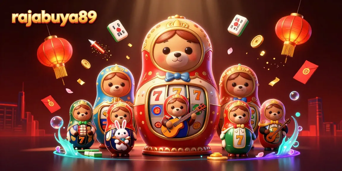Experience thrilling slot action with rajabuya89: colorful bears and casino elements come alive in this dynamic 3D scene.