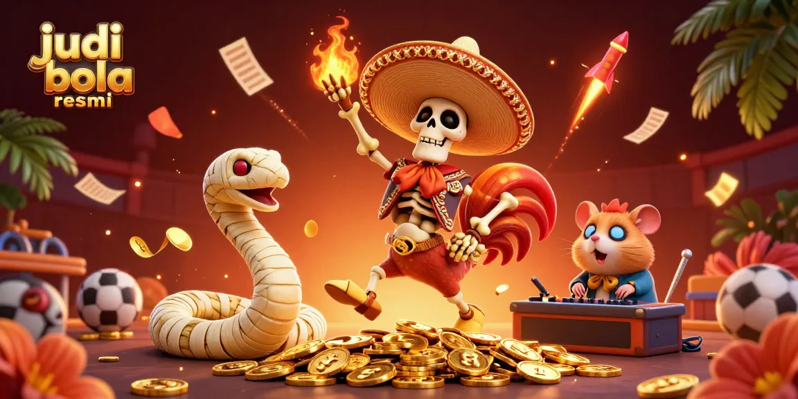 Experience thrilling judi bola resmi action with cartoon characters celebrating at a vibrant casino scene.