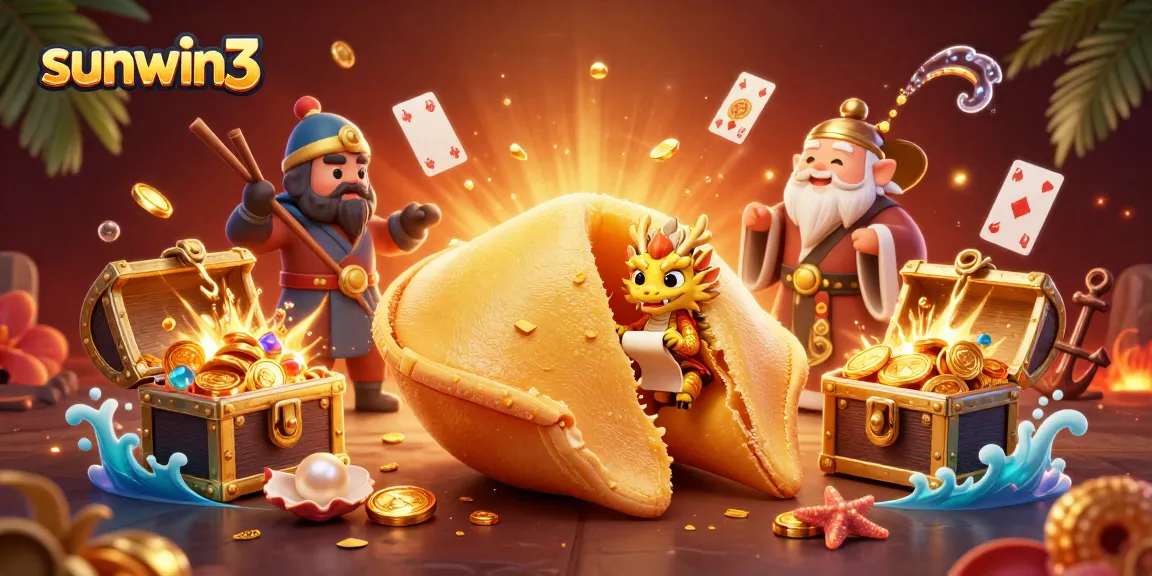 Experience thrilling gameplay at sunwin3 with a 3D golden fortune cookie, dragon, and vibrant casino elements.