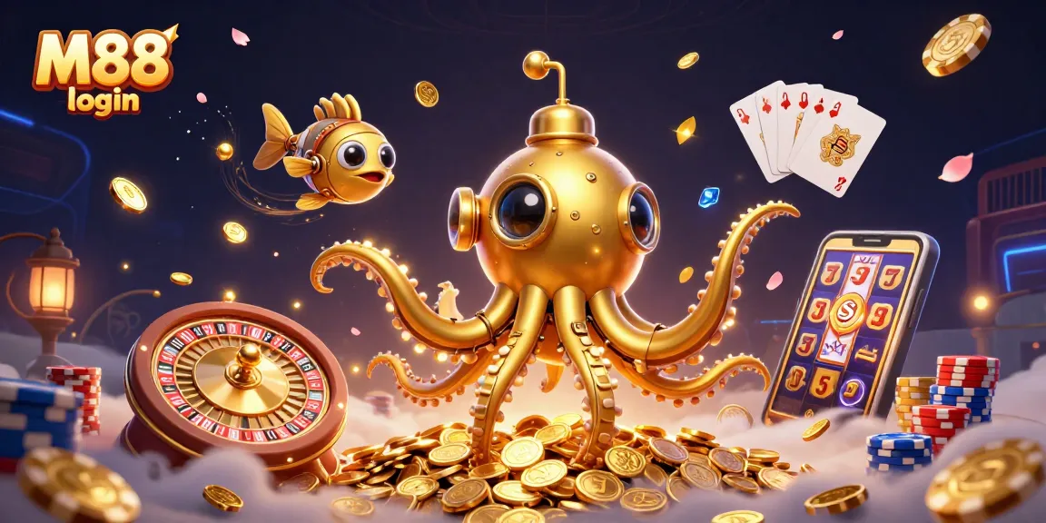 Experience the thrill of M88 login with this vibrant casino-themed digital illustration.