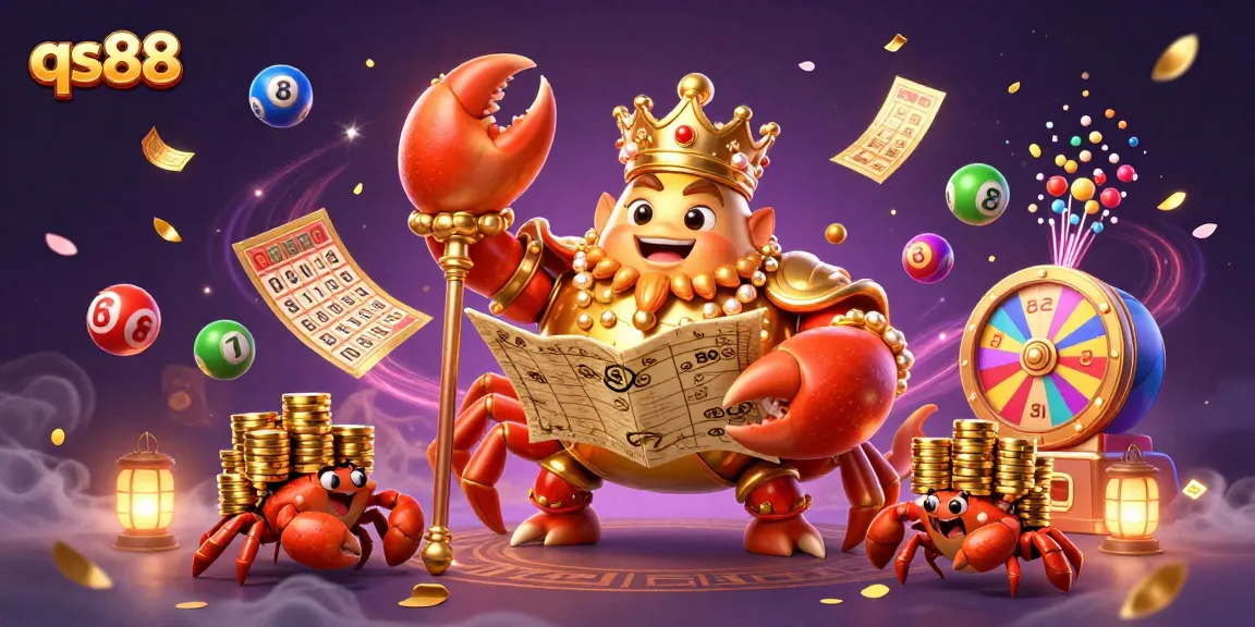 Experience qs88 with a golden crab emperor and dynamic lottery games in a vibrant scene.