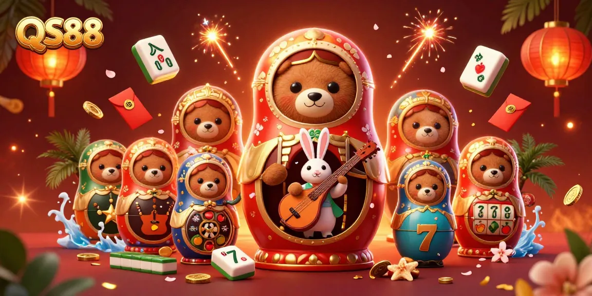 Experience the vibrant QS88 casino scene with dealers, lucky symbols, and festive ambiance.