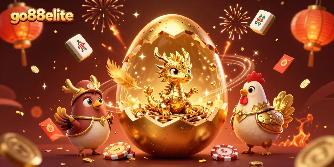 Experience the excitement of go88elite with a golden dragon and festive casino elements.