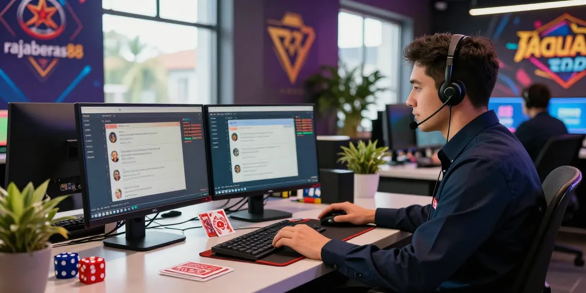 Customer support representative at rajaberas88 gaming helpdesk providing assistance with engaging atmosphere.