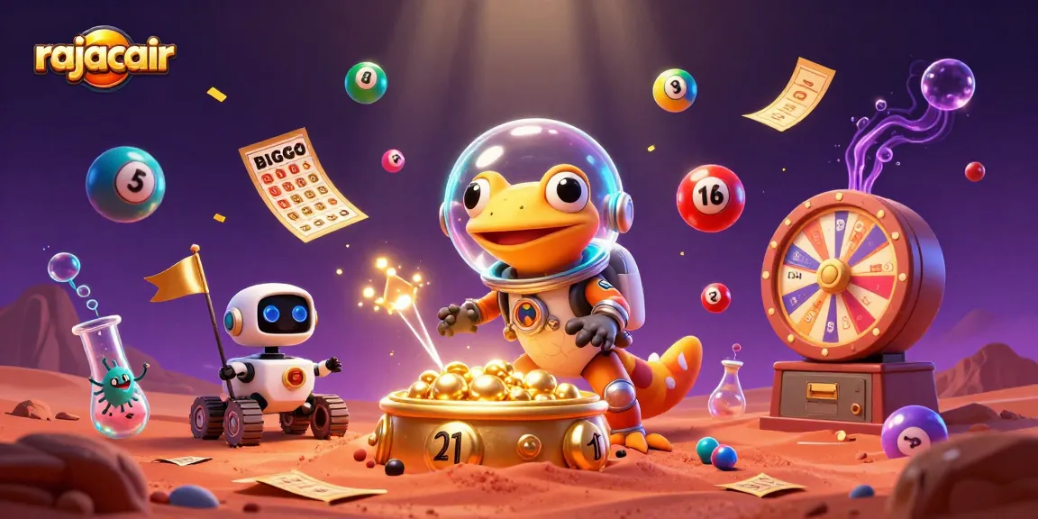 Permainan kasino online RAJACAIR mengungkap suasana bercahaya di luar angkasa dengan gecko Martian dan robot yang menyemarakkan permainan.