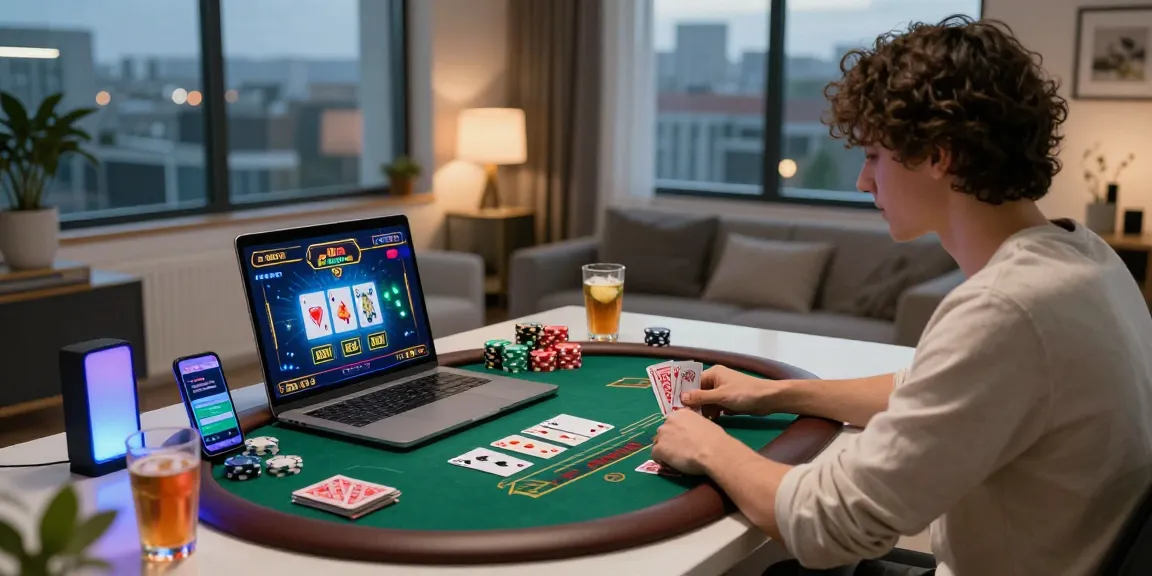 Engaging scene of a user enjoying ling4d online gambling with live dealers, cozy home setup, and vibrant atmosphere