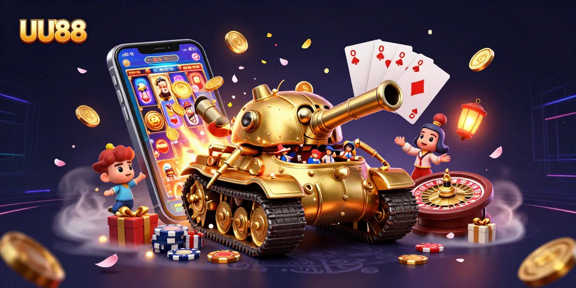 Experience UU88's thrilling casino adventure with a vibrant golden beetle tank and dynamic gaming elements.