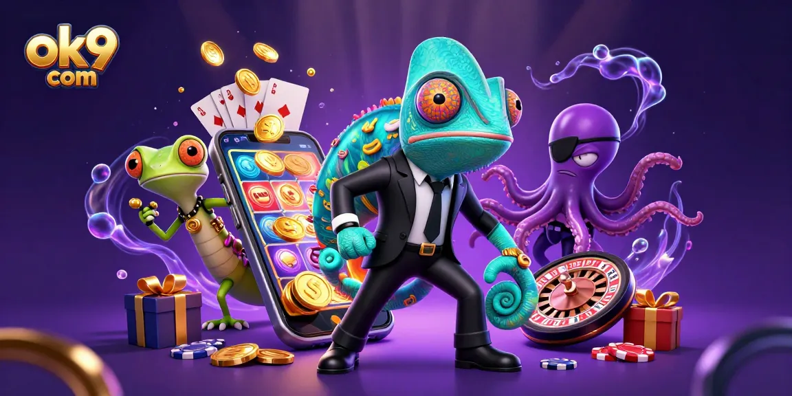 Experience the excitement of ok9 com with a thrilling 3D casino scene featuring dynamic game elements.