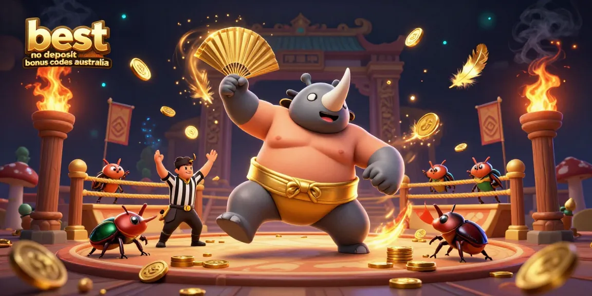 Engage with the best no deposit bonus codes Australia, featuring dynamic casino-themed cartoon characters.