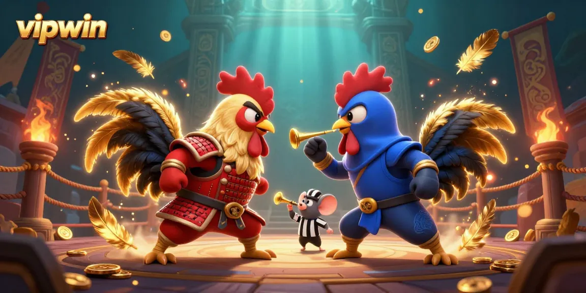 Engage in thrilling competitive action with vipwin's cartoon roosters and dynamic casino elements.