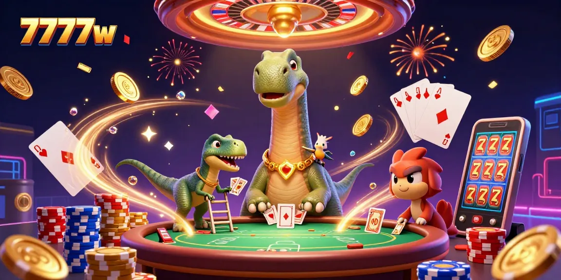 Experience excitement at 7777w with a vibrant casino scene featuring unique characters.