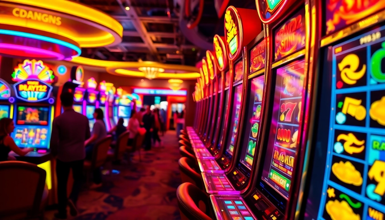 Menangkan hadiah besar dengan mesin slot DRAGON22 yang berfungsi di kasino yang cerah.
