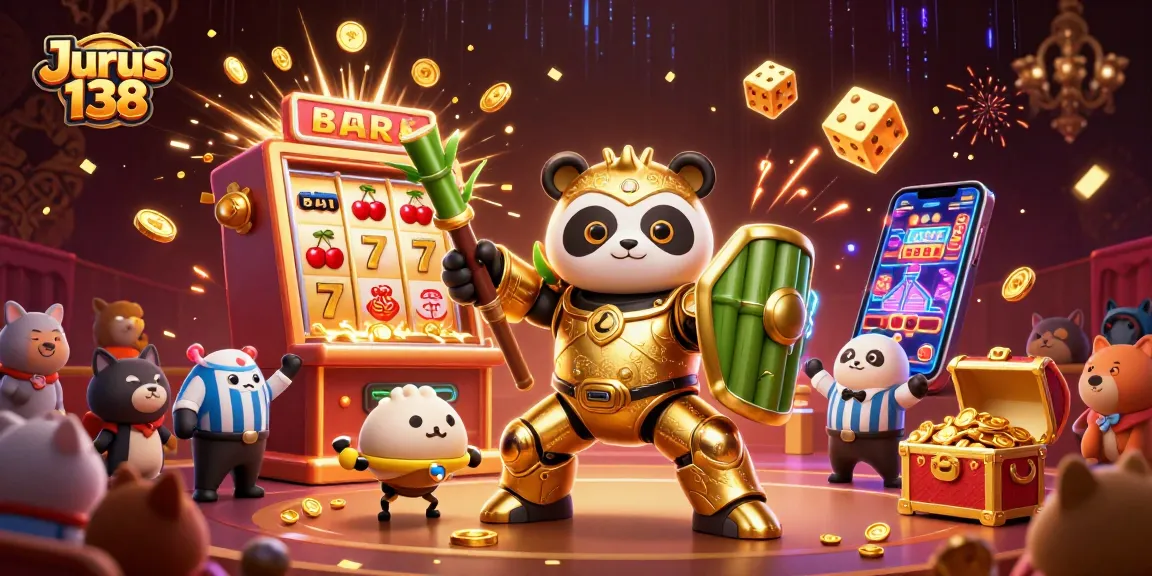 Engage with Jurus 138 in this vibrant 3D illustration showcasing a thrilling slot game atmosphere.
