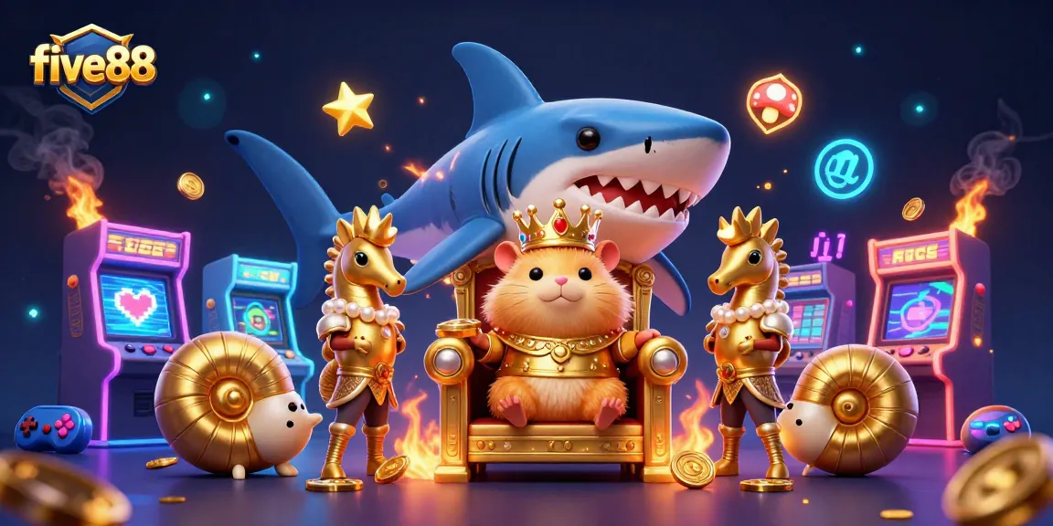 Engage with five88's vibrant gaming kingdom featuring a fierce hamster king and seahorse guards