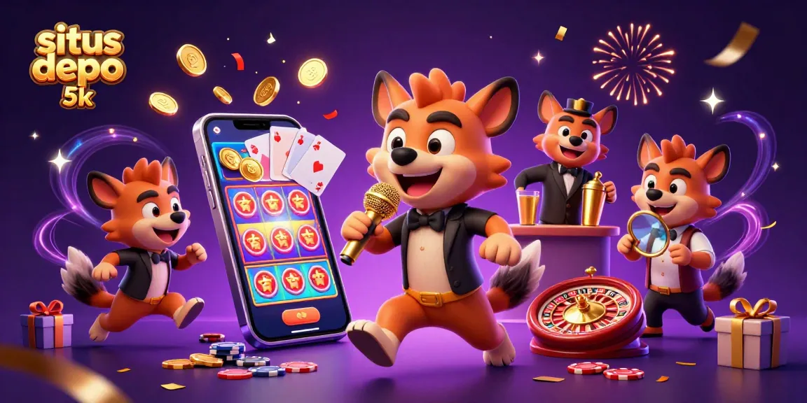Play exciting slot games at situs depo 5k with vibrant hyena characters in a dynamic casino scene