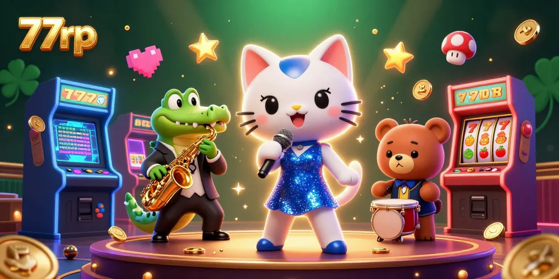 Experience the thrill of 77rp with a lively casino scene featuring unique animals and vibrant gaming elements.