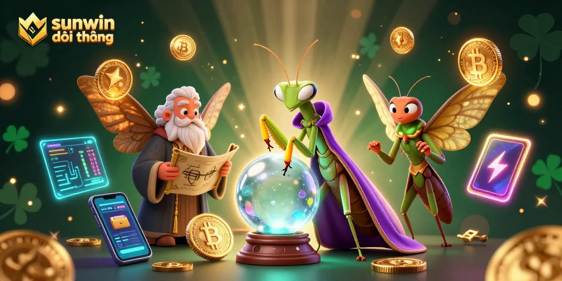Engage with sunwin đổi thưởng at this vibrant 3D casino scene featuring fortune tellers and crypto elements.